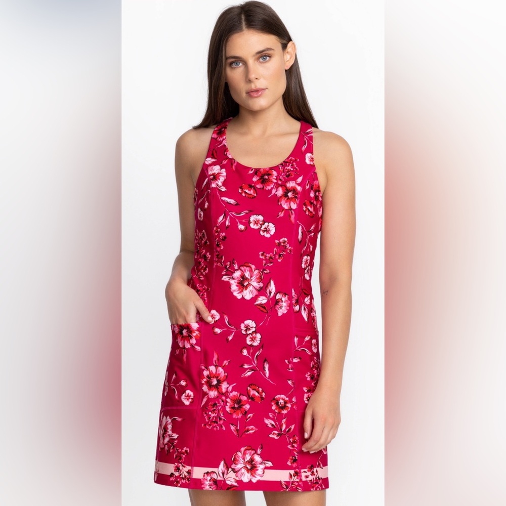 Johnny Was Misty Fall Everyday Tennis Dress XS Pink Floral Print Racerback $270